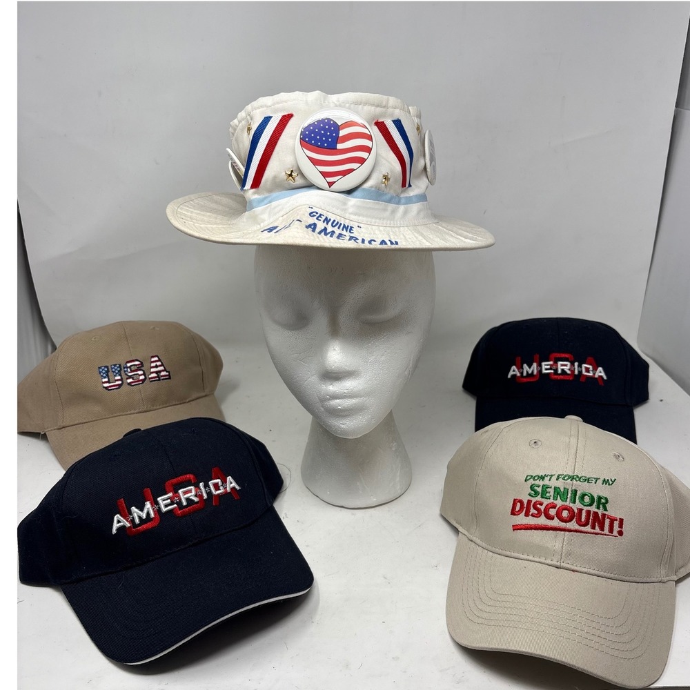 All American Vintage USA Patriotic Hat Lot 5pc